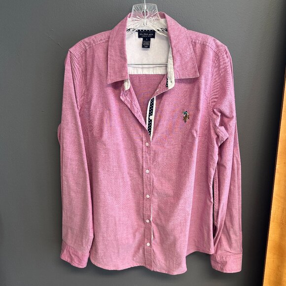 US Polo Association Pink Button Down Shirt Womens Size Large Collar Top - Picture 1 of 5
